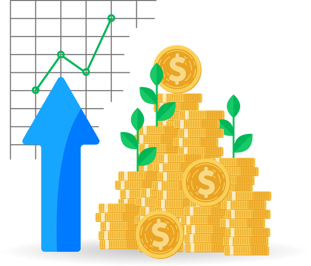 Coins stack with Mutual fund, Income increase